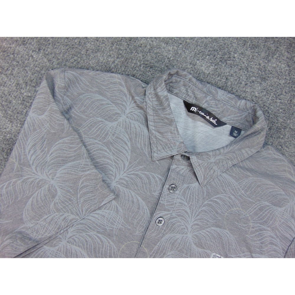 TravisMathew Polo Shirt Mens Med Grey Palm Leaf Print Golf Coastal Summer Casual